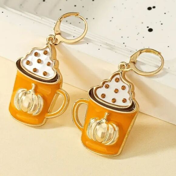 PUMKPIN SPICE COFFEE cappuccino latte cup cute fall earrings - Picture 4 of 6